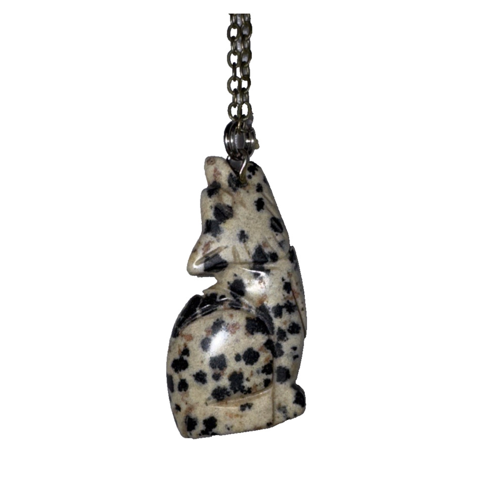 Wolf Necklace Jewelry Bling Bronze Tone 21" Chain Genuine Stone Calico Handmade